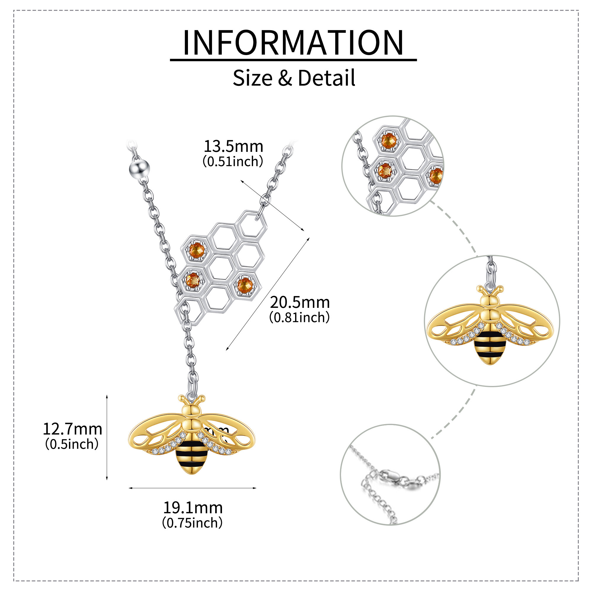 925 Sterling Silver Bee Necklace, Unisex